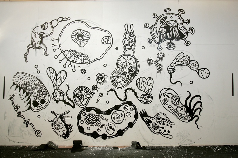 DIBUIXANT 2005. Documentary film. BACTERIA mural. Author: Marcel·lí Antúnez Roca. Photo: Carles Rodriguez.